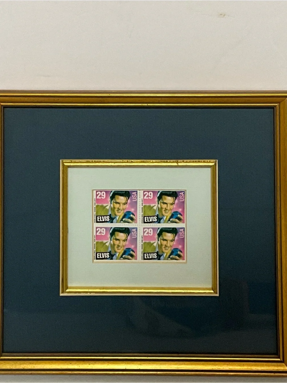 Elvis 29 Cent Stamps Issued by USPS 1993 9x10 Framed Matted with Dark Blue